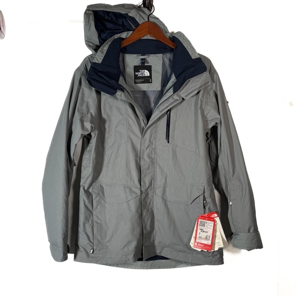 The North Face hooded coat NEW NWT Alpine men's medium gray pinstripe FREE SHIP - Picture 1 of 7